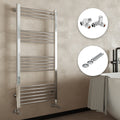 Stylish Chrome Heated Towel Rail Radiator 600x1000mm, Dual Fuel with Corner Valves & Pipe Covers