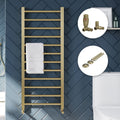 Brushed Brass Heated Towel Rail Radiator 500x1600mm, Modern Straight Ladder Design with Corner Thermostatic Valves & Pipe Covers