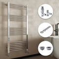Chrome Straight Bathroom Heated Towel Rail 400x1200mm with Angled TRVs & Matching Accessories
