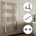 Modern Chrome Straight Heated Towel Rail Radiator (500x1000mm) - Complete Set with Corner TRVs & Pipe Covers