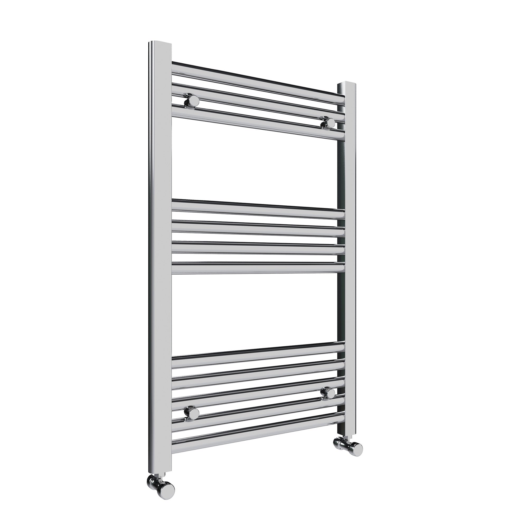 Chrome Bathroom Straight Heated Towel Rail Radiator 500 x 800 Corner Thermostatic Valves with Pipe Covers & Air Bleed Valve