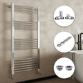 Chrome Bathroom Straight Heated Towel Rail Radiator 600 x 1800 Corner Manual Valves with Pipe Covers & Air Bleed Valve