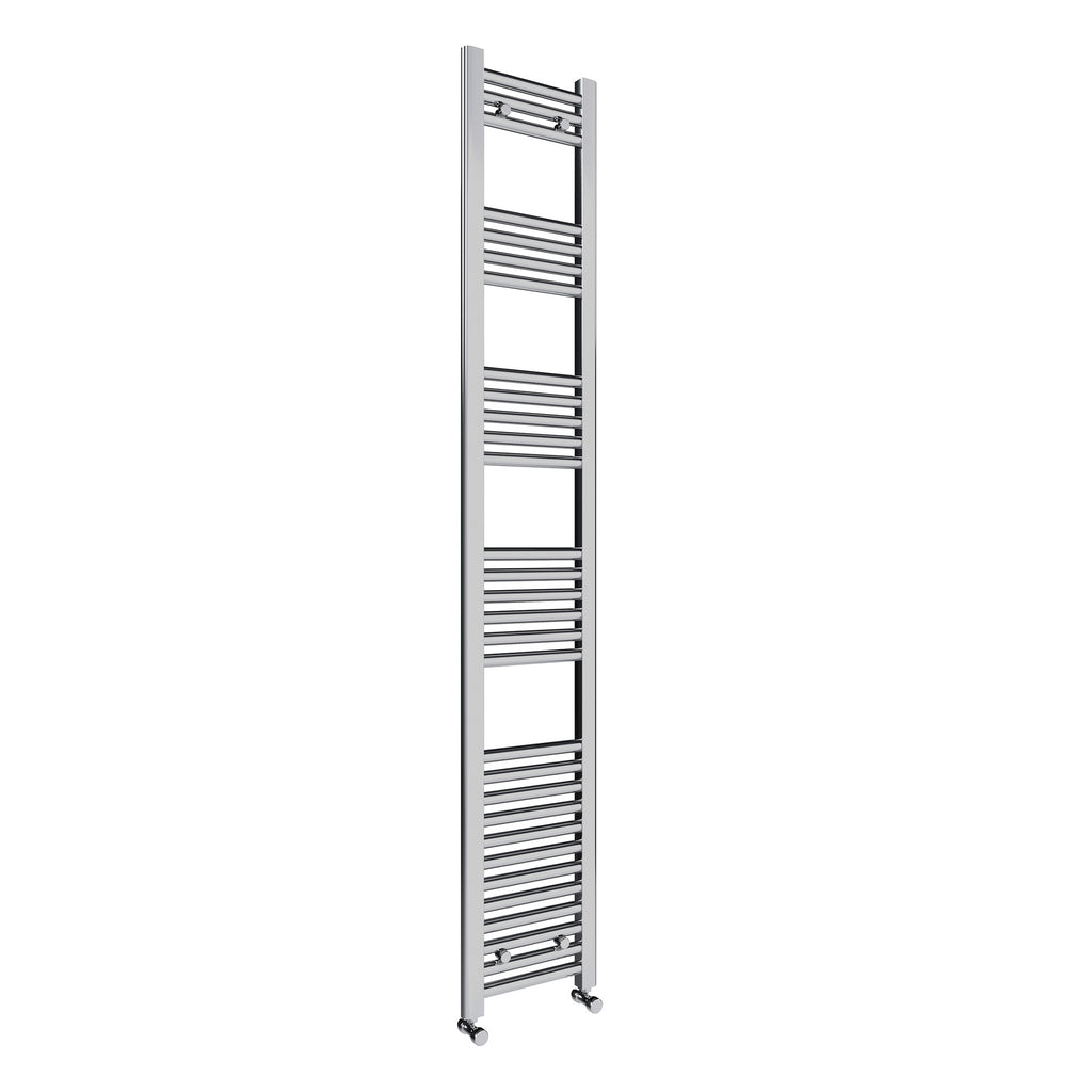 Chrome Bathroom Straight Heated Towel Rail Radiator 400 x 1800 Dual Fuel Thermostatic Corner Valves with Pipe Covers & Bleed Valve