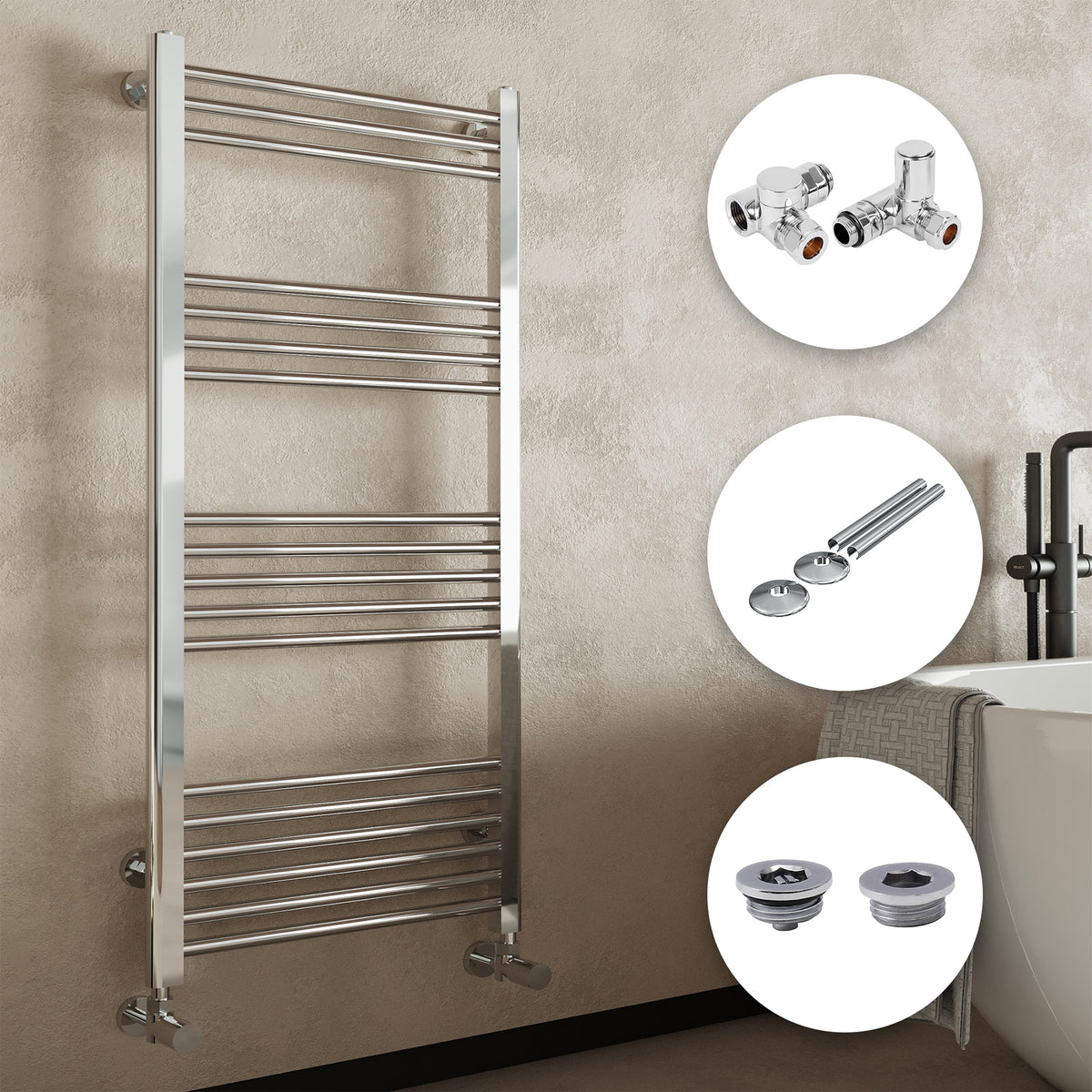 1400 Shower Radiator Chrome Bathroom Straight Heated Towel Rail Radiator 400 x 1400 Dual Fu ...
