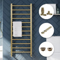 Brushed Brass 500x800mm Straight Heated Towel Rail Radiator Set with TRV Valves