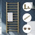 Brushed Brass 500x1600 Straight Heated Towel Rail Radiator with Corner TRV Valves & Full Kit