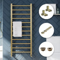 Brushed Brass Heated Towel Rail Radiator 1600x500mm - Complete with Thermostatic Valves, Pipe Covers & Air Bleed Plug