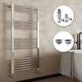 Modern Chrome 600x1400mm Vertical Heated Towel Rail Radiator with Angled Thermostatic Valves