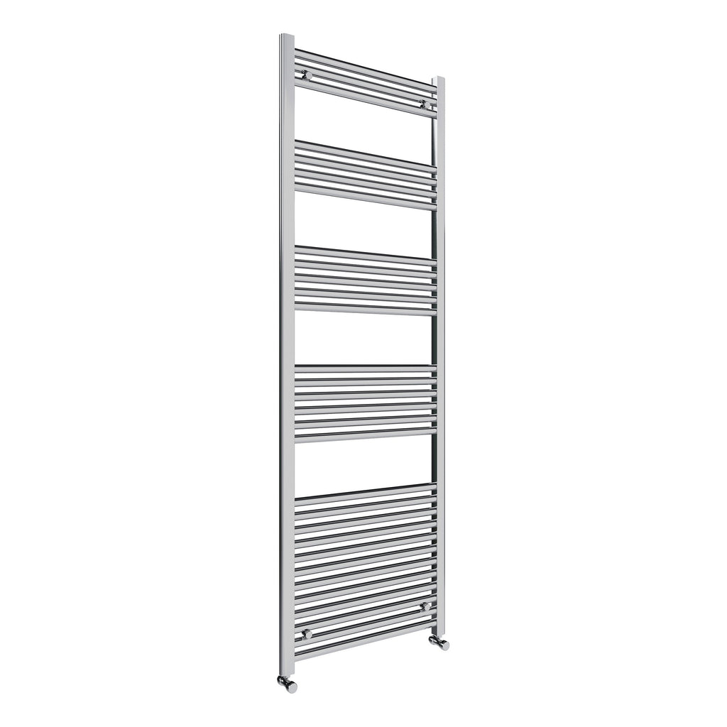 Modern Chrome Straight Heated Towel Rail Radiator 600x1800mm with Corner Thermostatic Valves, Air Bleed Valve & Blanking Cap