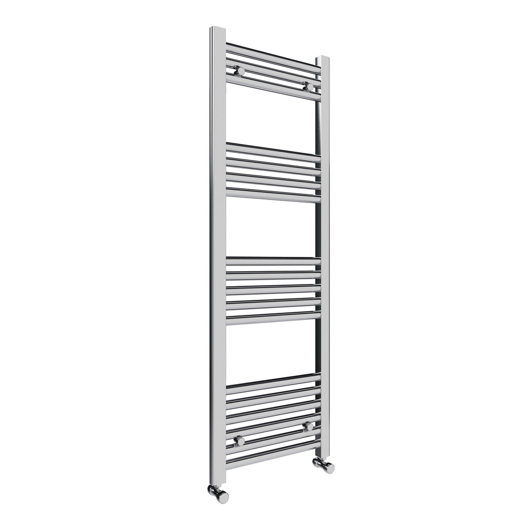 Chrome Heated Towel Rail Radiator, 400x1200mm, with Angled Valves Kit
