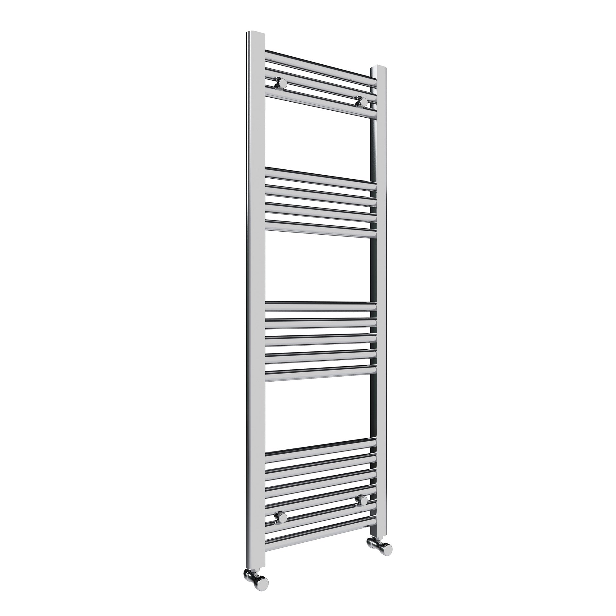 Chrome Bathroom Straight Heated Towel Rail Radiator 400x1200mm, Dual Fuel, Corner Valves, Bleed Valve & Cap