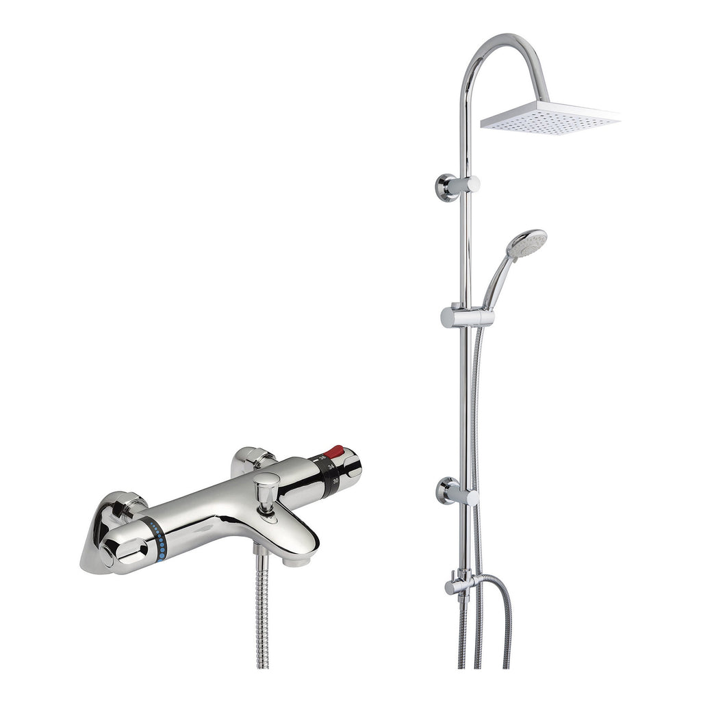 FNX Bathrooms Premium Thermostatic Bath Shower Mixer Tap with Square 3-Way Shower Kit - Polished Chrome Finish