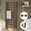 Luxurious Gunmetal Straight Heated Towel Rail Radiator 800x500mm with Angled Thermostatic Valves & Air Bleed Vent Set