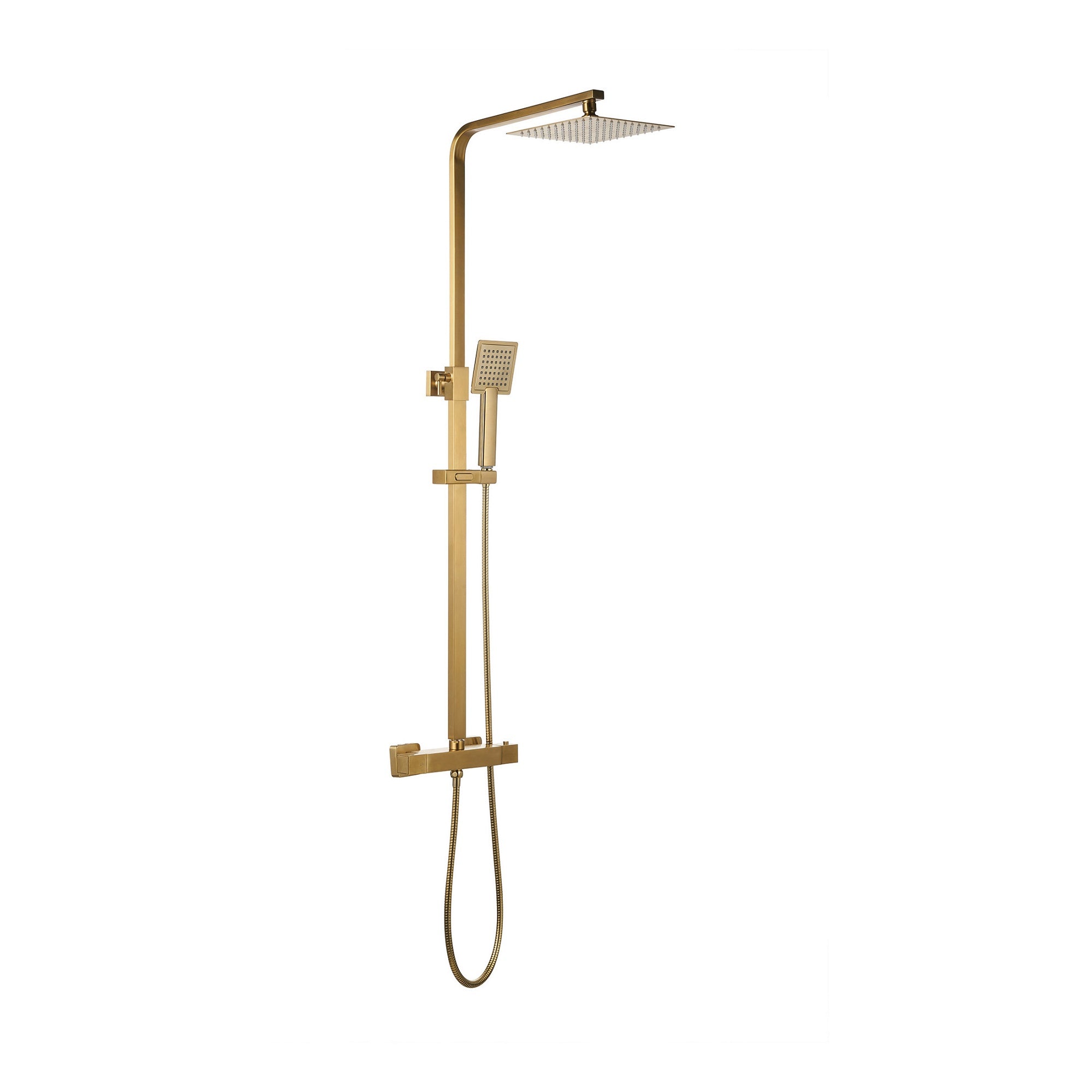 FNX Bathrooms Brushed Brass Thermostatic Bar Mixer Shower Kit with Square Dual Heads