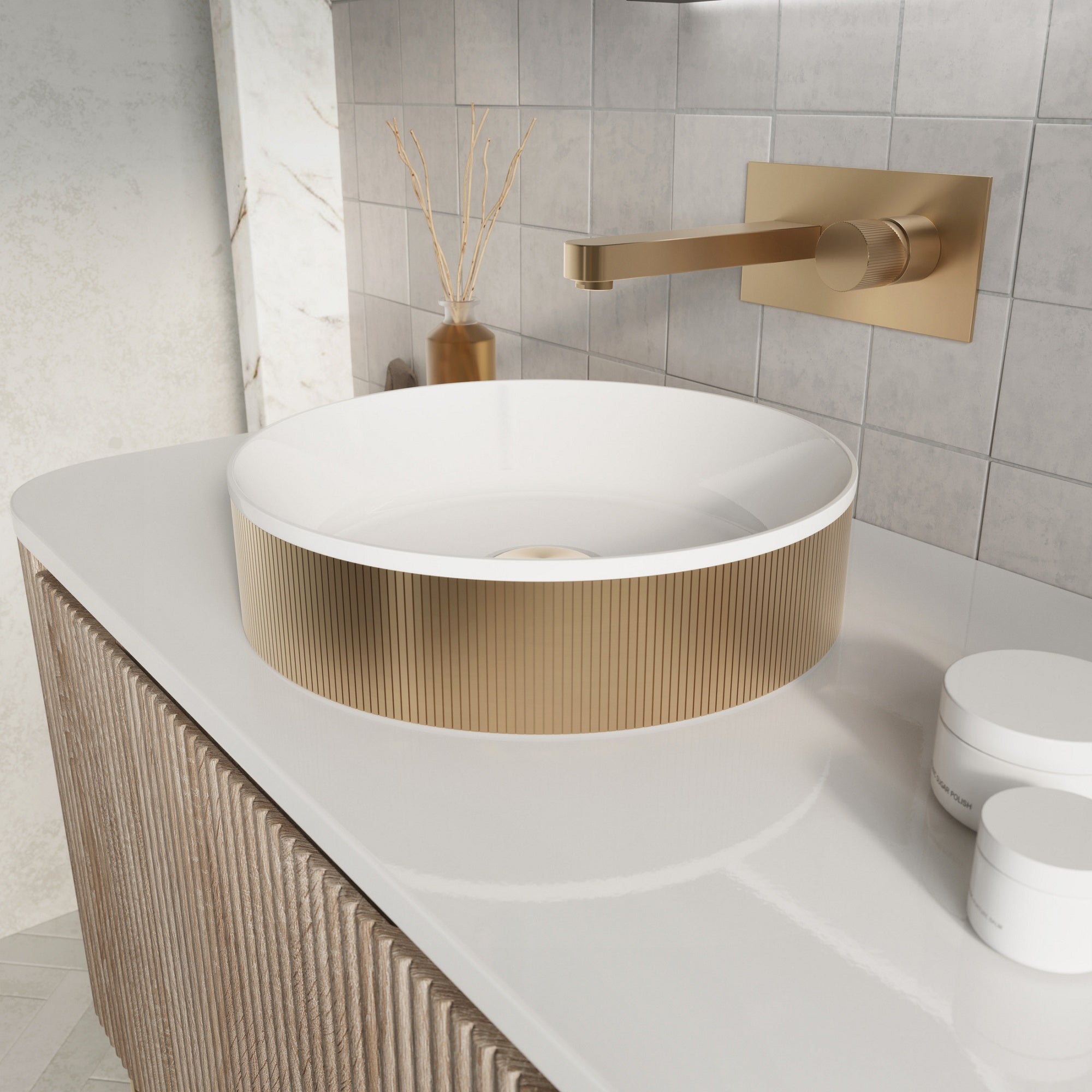 Koko Basin Brushed Brass Countertop Bathroom Basin 360