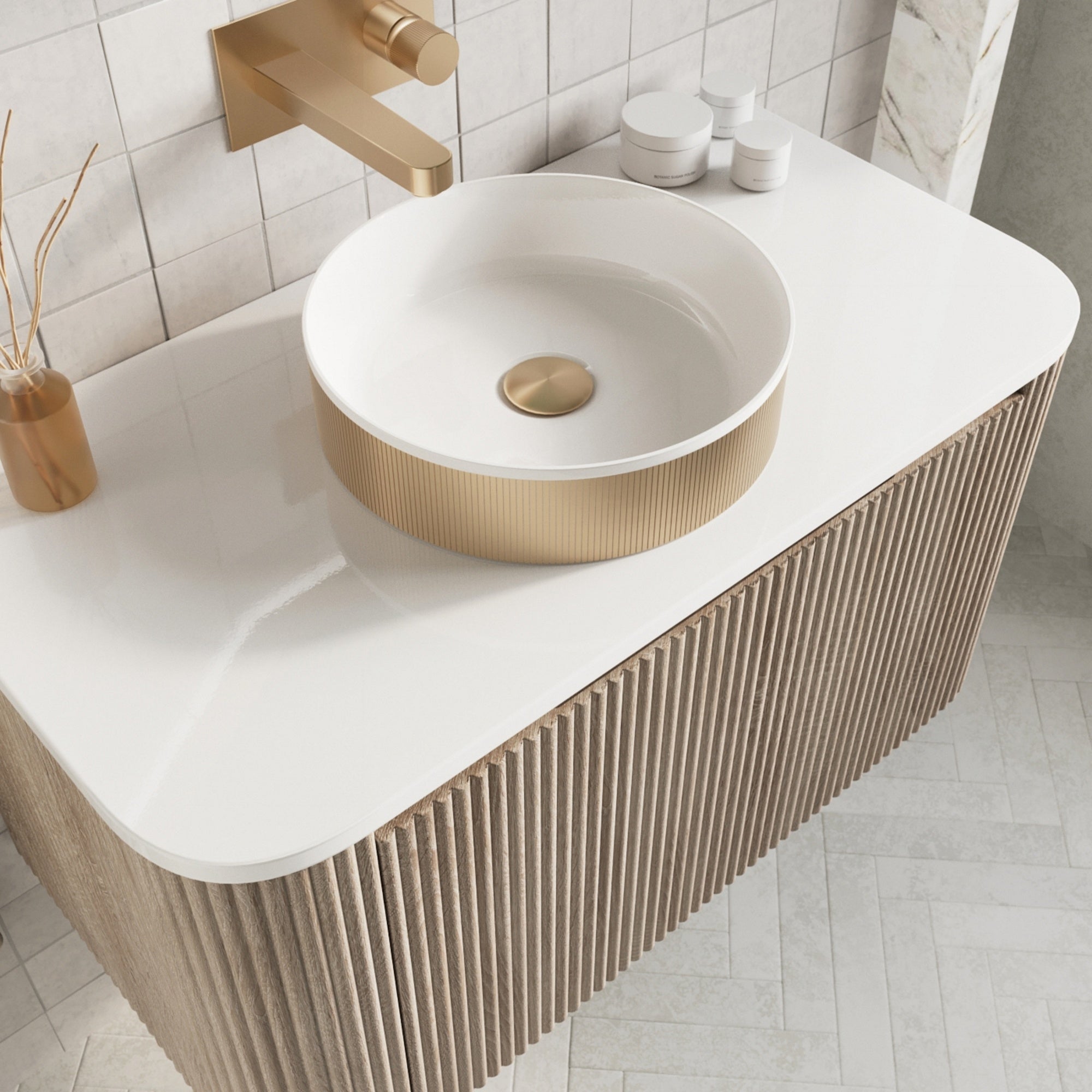 Koko Basin Brushed Brass Countertop Bathroom Basin 360