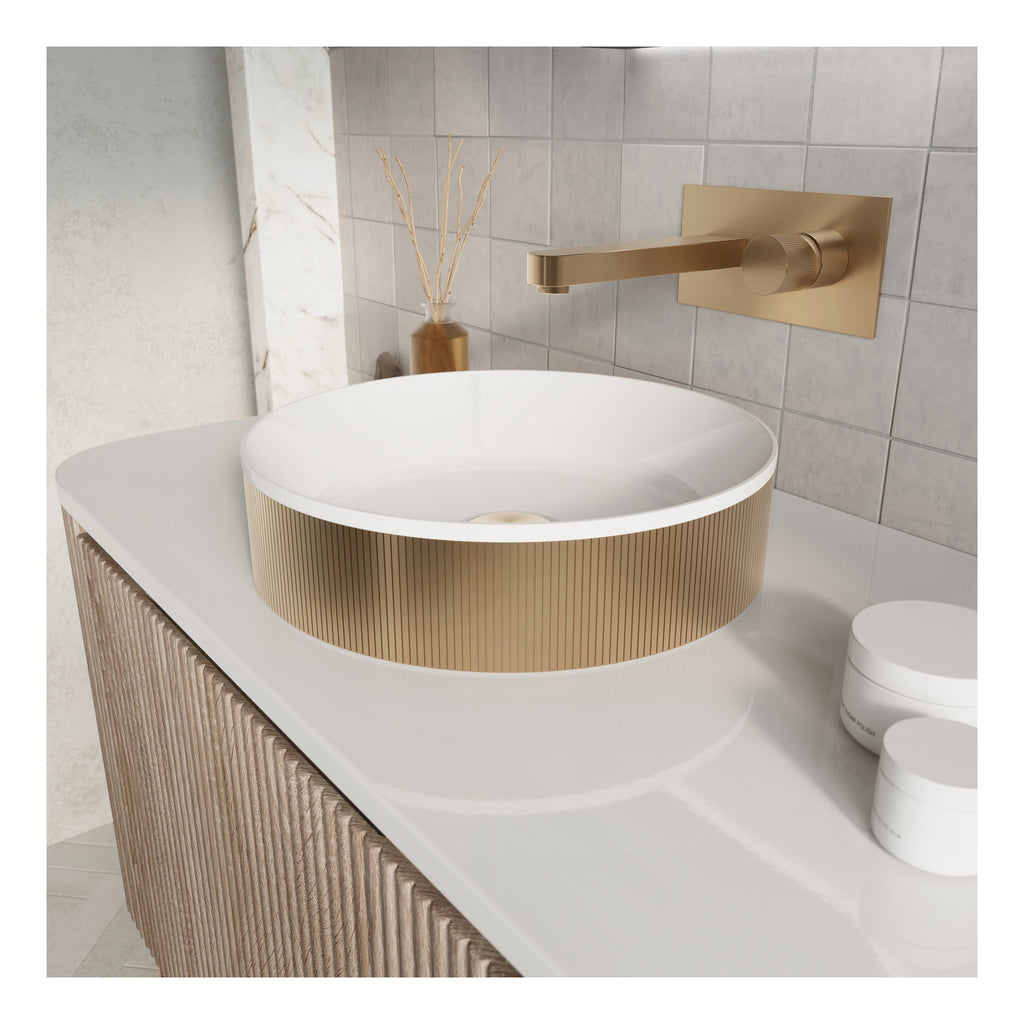Koko Basin Brushed Brass Countertop Bathroom Basin 360