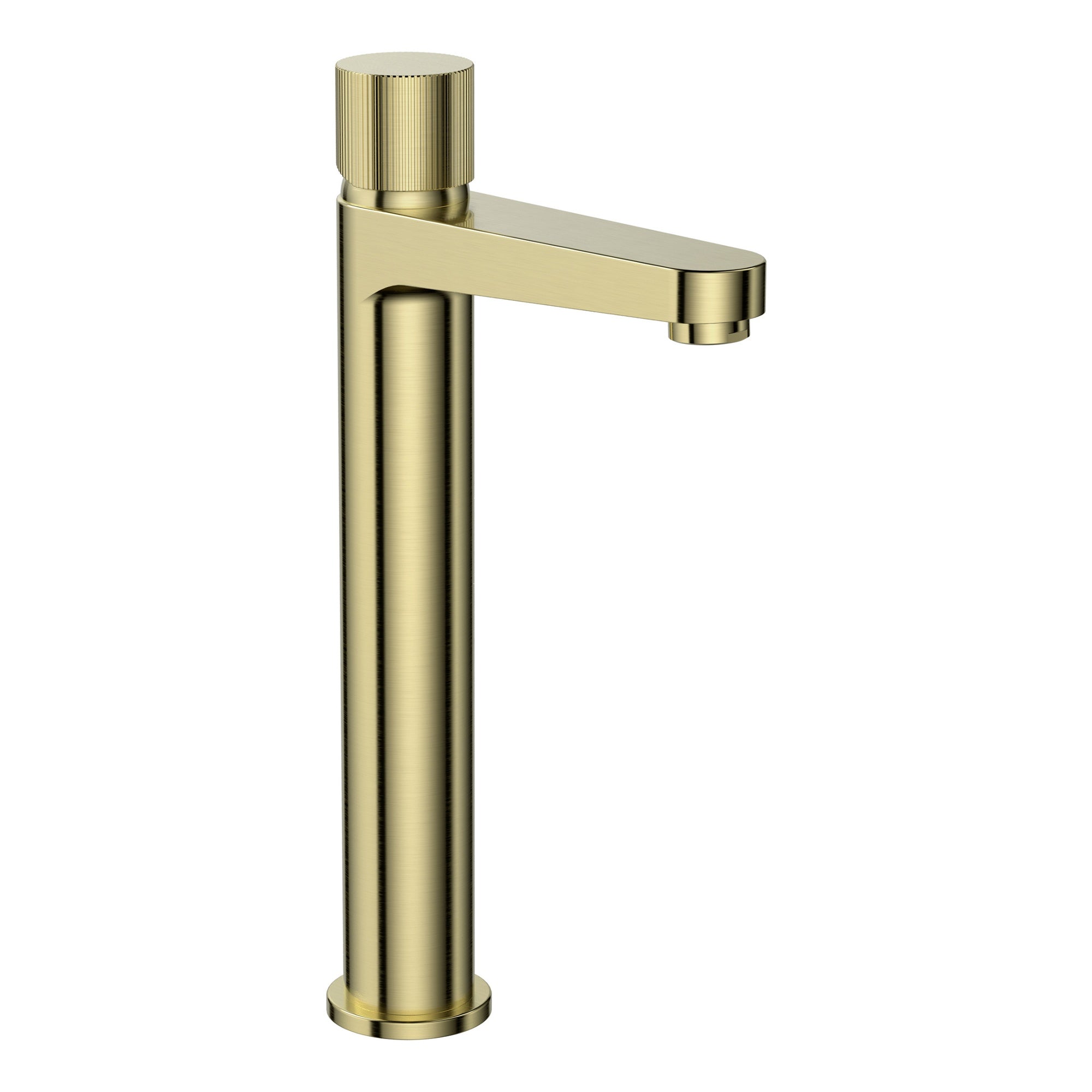Brushed Brass Fluted Countertop Bathroom Basin & Tall Mixer Tap Set with Matching Waste