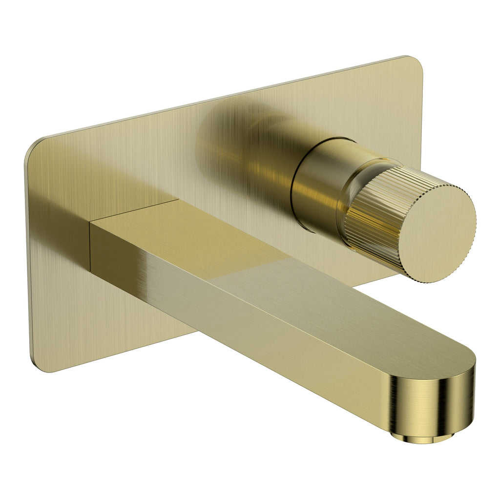 KOKO Brushed Brass Fluted Countertop Basin Set with Wall-Mounted Tap & Freestanding Bath Shower Mixer