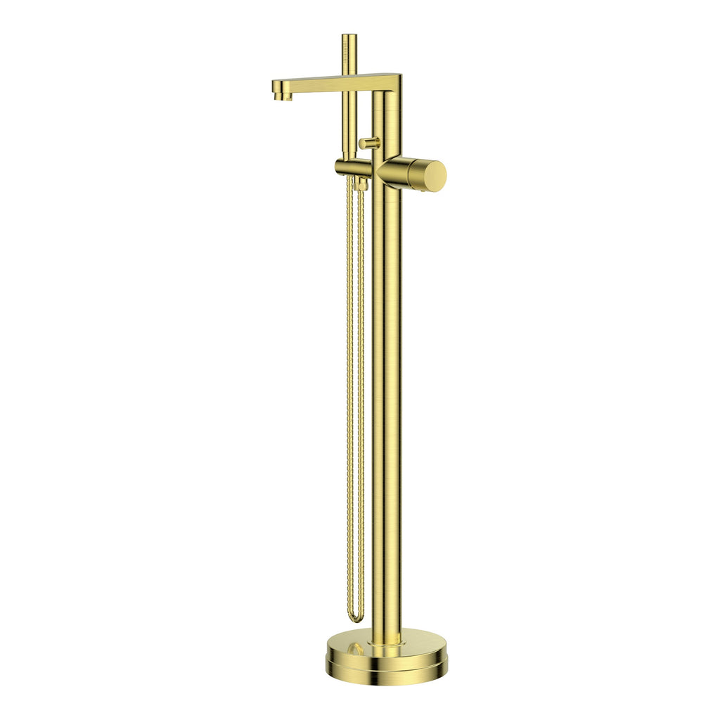 KOKO Brushed Brass Fluted Countertop Basin Set with Wall-Mounted Tap & Freestanding Bath Shower Mixer