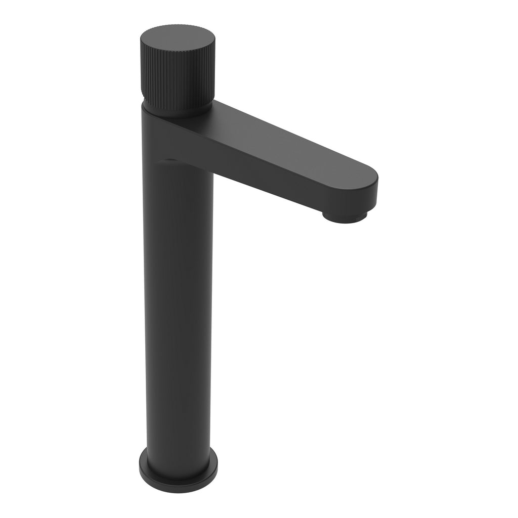 Luxury Matte Black Fluted Countertop Basin & Tall Mixer Tap Set with Matching Waste Modern Bathroom Kit