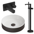 Luxury Matte Black Bathroom Set: Fluted Countertop Basin, Wall-Mounted Mixer Tap & Freestanding Bath Filler with Waste