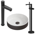 Matte Black Fluted Countertop Basin Bathroom Set with Tall Mixer Tap & Freestanding Bath Shower Mixer