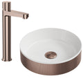 FNX Bathrooms Koko Brushed Bronze Fluted Countertop Basin & Tall Mono Mixer Tap Set with Waste