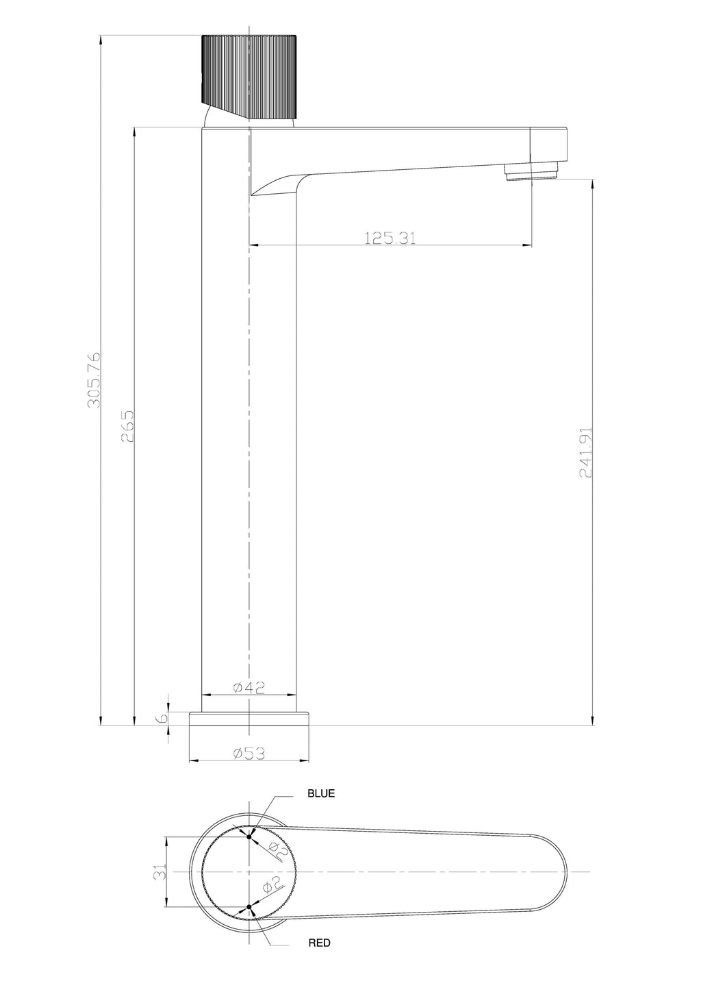 FNX Bathrooms Koko Brushed Bronze Fluted Countertop Basin & Tall Mono Mixer Tap Set with Waste