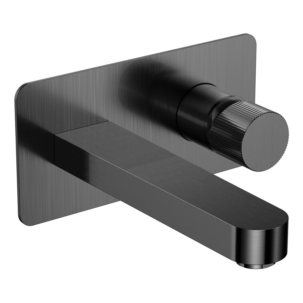 Luxury Gunmetal Fluted Countertop Basin & Wall-Mounted Mixer Tap Set with Matching Waste