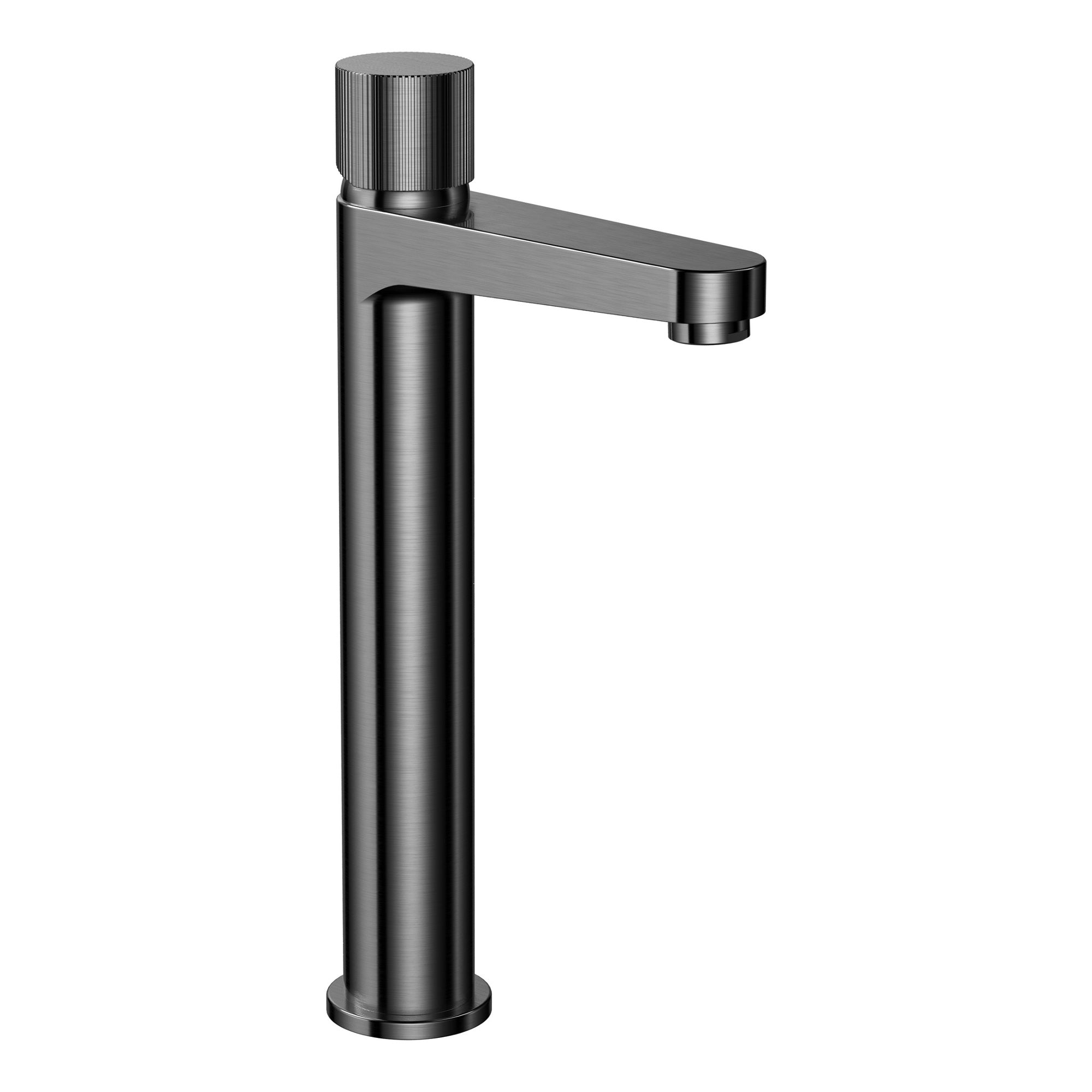 Luxury Gunmetal Fluted Countertop Basin Bathroom Set with Tall Monobloc Tap, Floorstanding Bath Mixer & Matching Waste