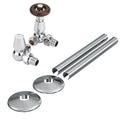 Traditional Thermostatic Corner Radiator Valves 1/2" x 15mm with Chrome Pipe Covers & Collars Set