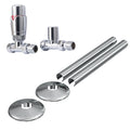 Chrome Straight TRV Radiator Valve Set with Lockshield, 15mm x 1/2" Connections & Matching Pipe Covers