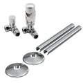 Chrome Corner Thermostatic Radiator Valve (TRV) 15mm x 1/2" with Lockshield, Pipe Covers & Collars