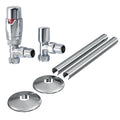 Chrome Angled Thermostatic Radiator Valve & Lockshield Set with Pipe Covers & Collars - 15mm x 1/2" BSP