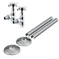 FNX Bathrooms Enzo Manual Angled Crosshead Radiator Valve & Pipe Cover Set - Polished Chrome, 15mm x 1/2" BSP