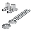 Manual Radiator Valves Square Straight - 15mm x 1/2" - Polished Chrome with Matching Clip-on Pipe Covers and Collars