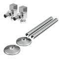Enzo Square Angled Manual Radiator Valves, 15mm x 1/2", Polished Chrome, with Matching Pipe Covers & Collars