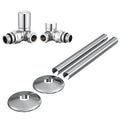 Chrome Round Corner Manual Radiator Valve Set with 15mm Pipe Covers & Collars - 1/2" BSP Connection