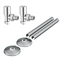Chrome Angled Manual Radiator Valves & 15mm Pipe Covers & Collars Set for Modern Radiators