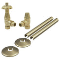 Traditional Westminster Thermostatic Radiator Valve Set, Angled 1/2" x 15mm, Brushed Brass with Clip-On Pipe Covers & Collars