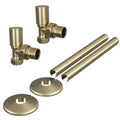 Brushed Brass Angled Manual Radiator Valve & Pipe Cover Set, 15mm x 1/2" BSP Connection, Modern Round Design