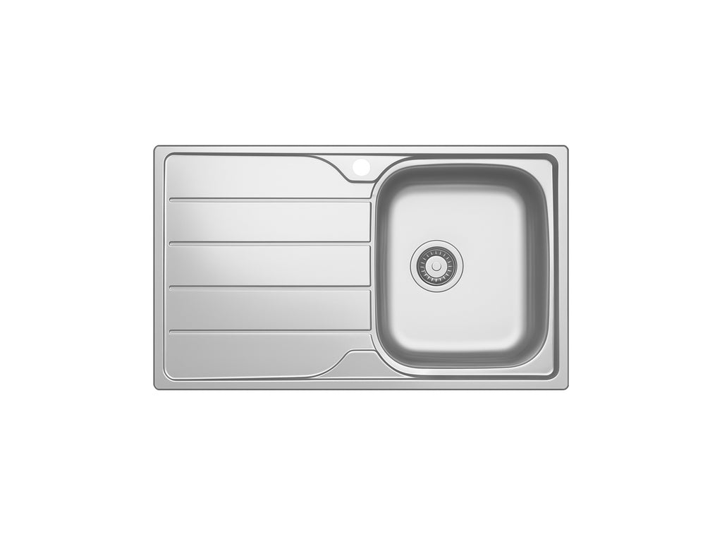 FNX Stainless Steel 1.0 Single Bowl Inset Kitchen Sink with Left-Hand Drainer - 860 x 500mm