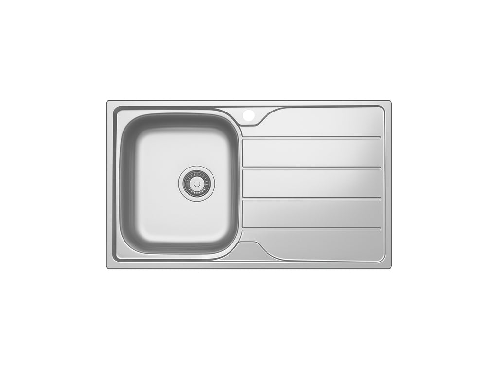 FNX Inset Stainless Steel 1.0 Bowl Kitchen Sink with Right-Hand Drainer - 860 x 500mm, Ideal for DIY
