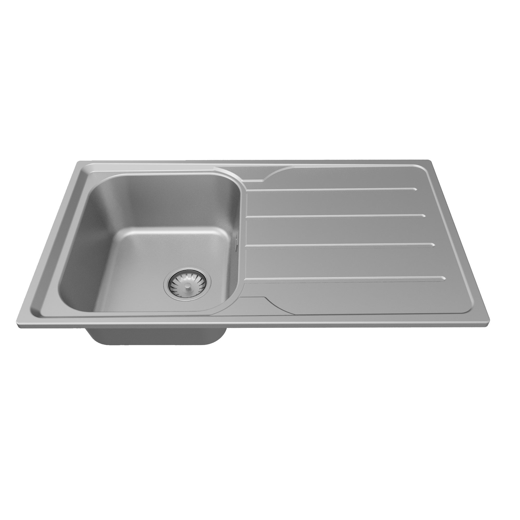 FNX Inset Stainless Steel 1.0 Bowl Kitchen Sink with Right-Hand Drainer - 860 x 500mm, Ideal for DIY