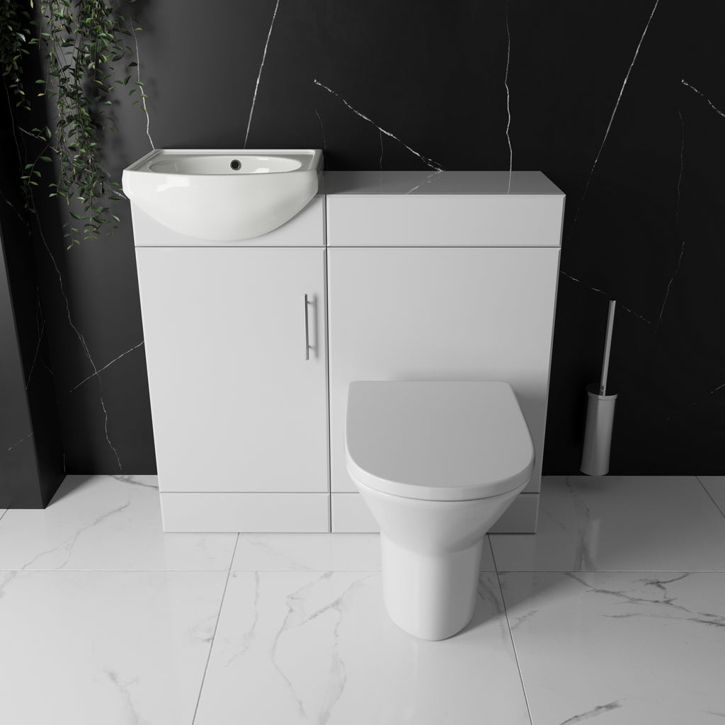 Bubly Bathrooms Sienna 920mm Gloss White Vanity & WC Unit Set with Rimless Toilet, Basin & Mixer Tap