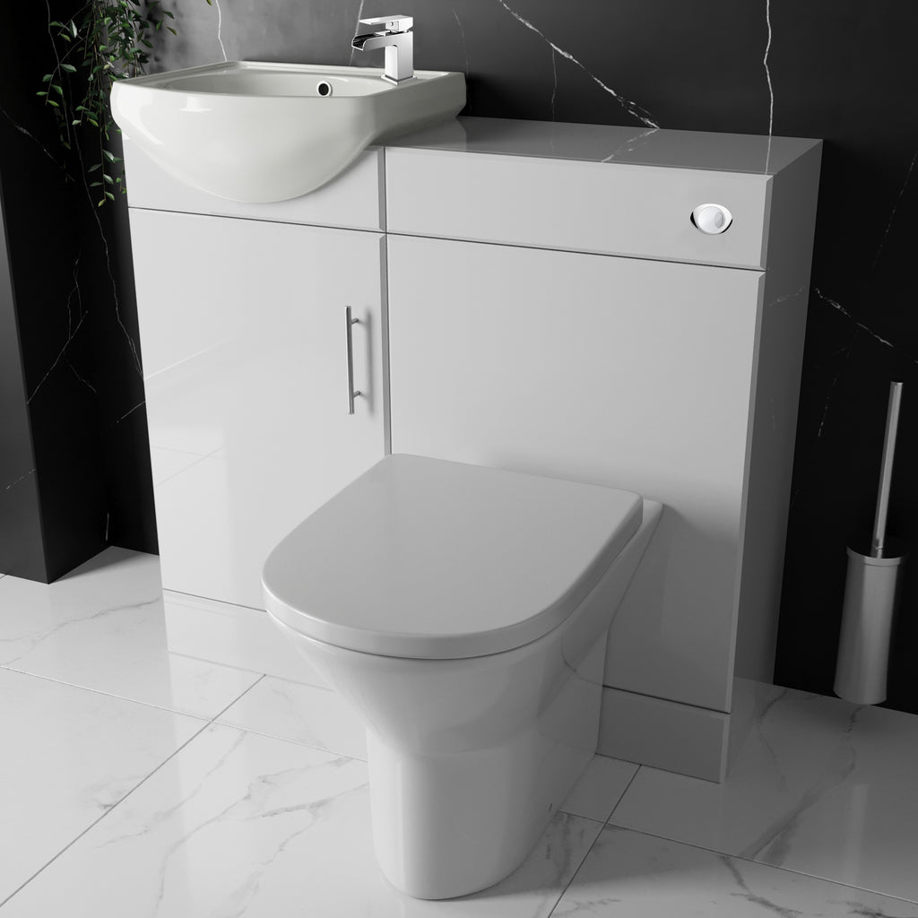 Bubly Sienna 920mm Gloss White Bathroom Vanity Unit & Toilet Set with Rimless WC & Waterfall Tap