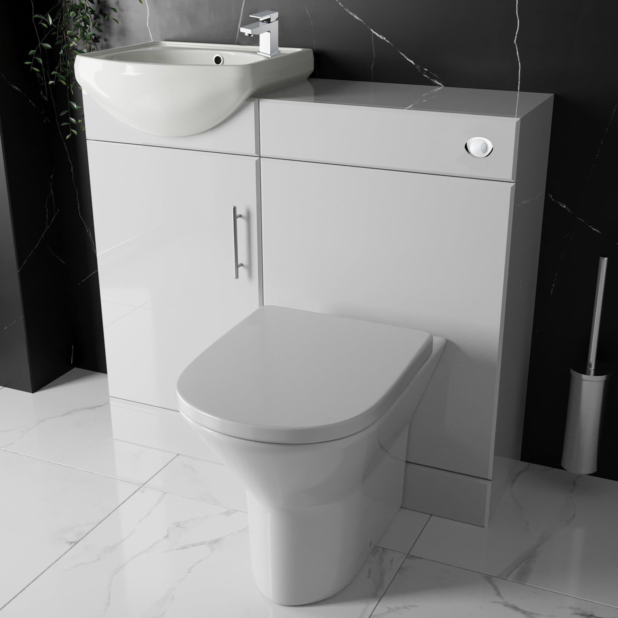 Bubly Bathrooms™ Sienna Gloss White Vanity Unit & WC Toilet Set with Basin, Tap & Cistern