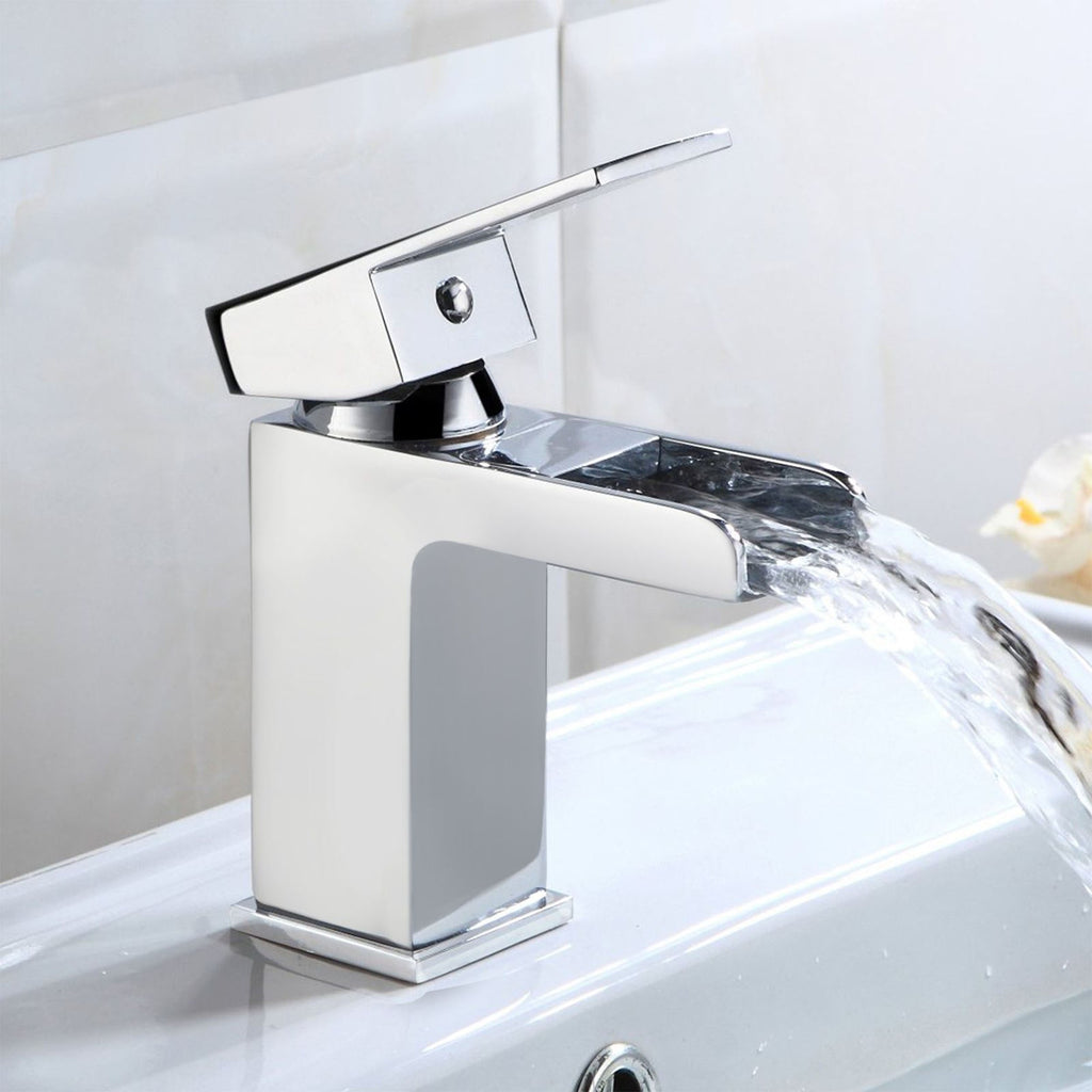 Bubly Modern Gloss White Bathroom Vanity & WC Unit Set with Rimless Back-to-Wall Toilet, Basin, Waterfall Tap & Soft-Close Seat