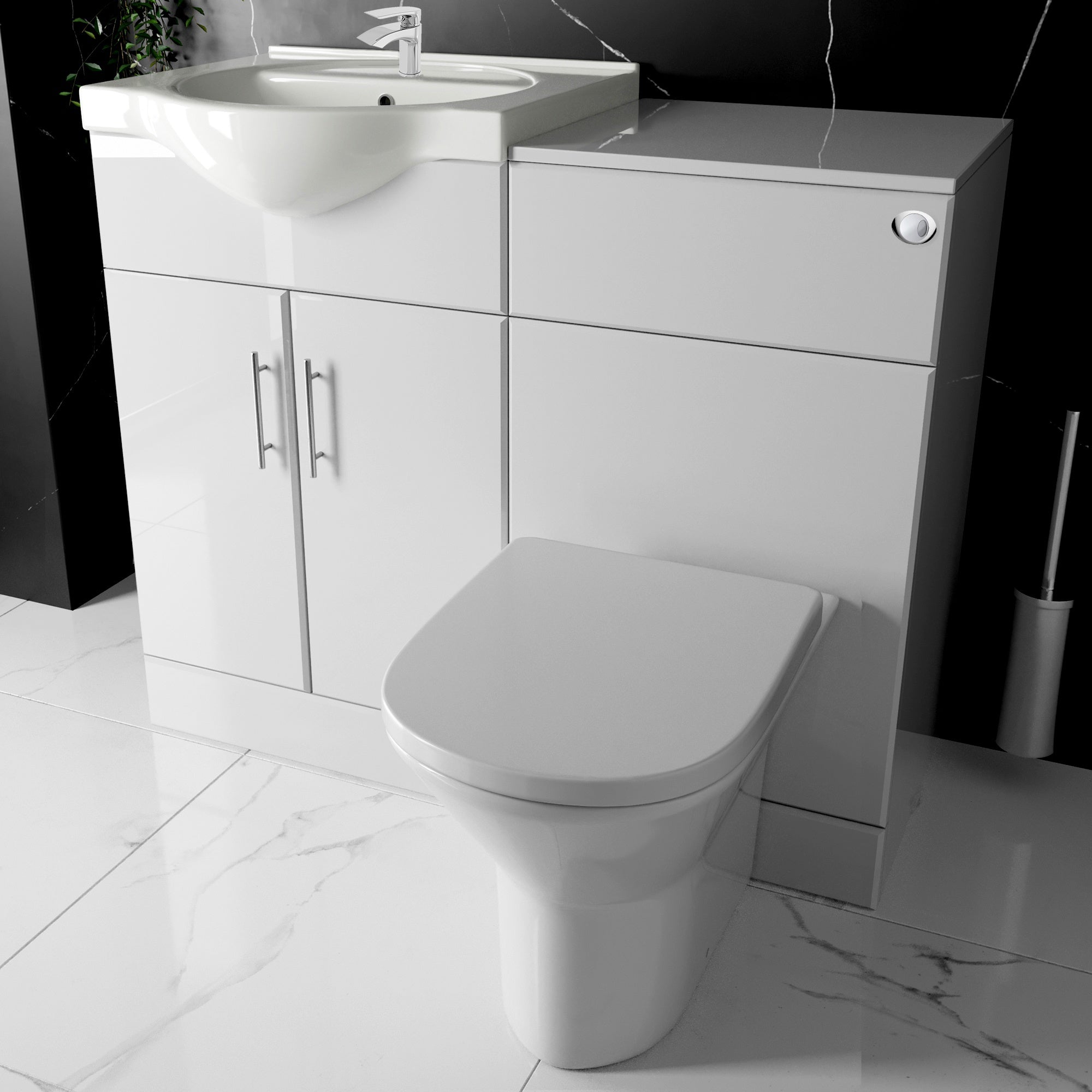 Bubly High-Gloss White 1050mm Combined Bathroom Vanity & WC Unit Set with Rimless Toilet, Soft-Close Seat & Mixer Tap